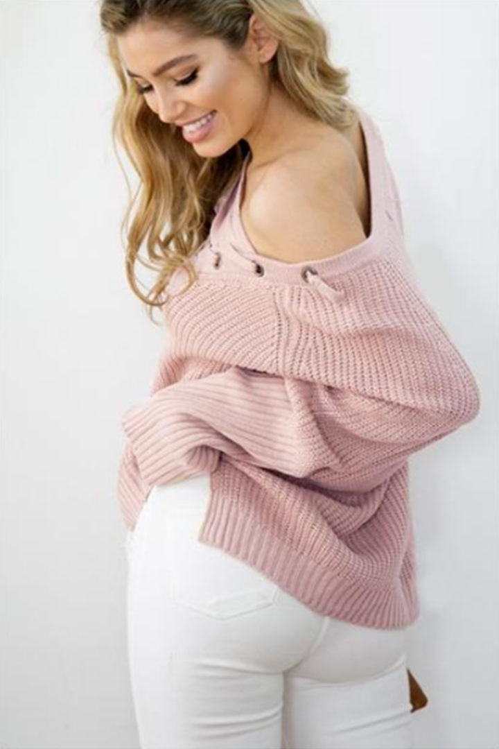 Lace Up Knit Top Soft Pink - 2 Love One