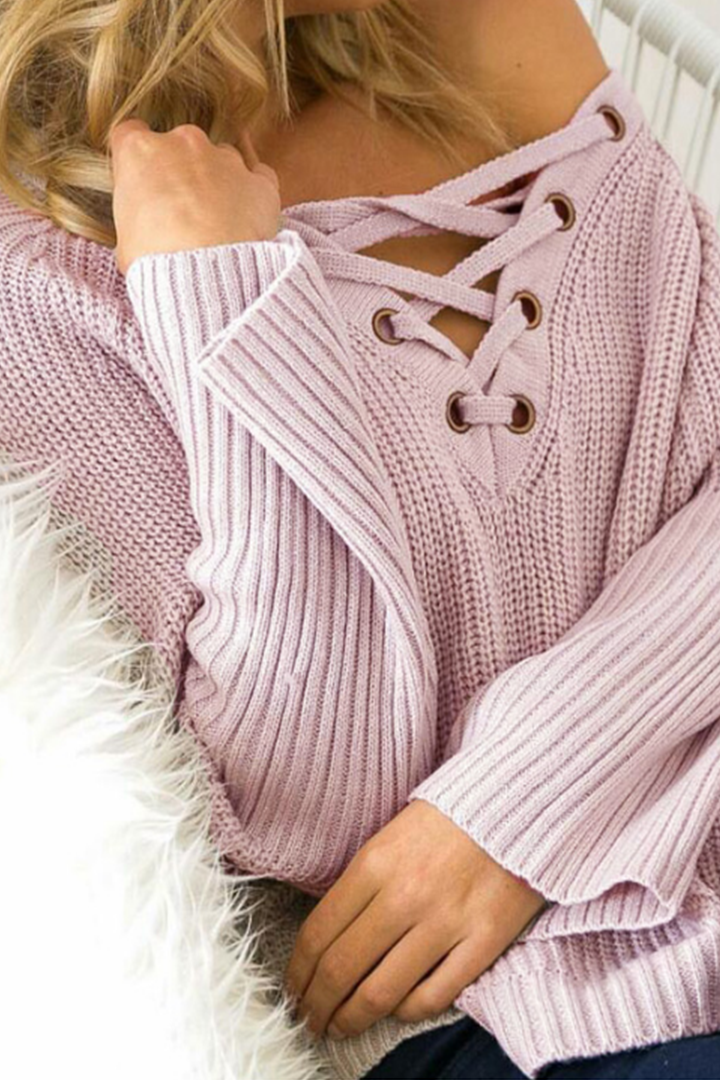 Lace Up Knit Top Soft Pink - 2 Love One