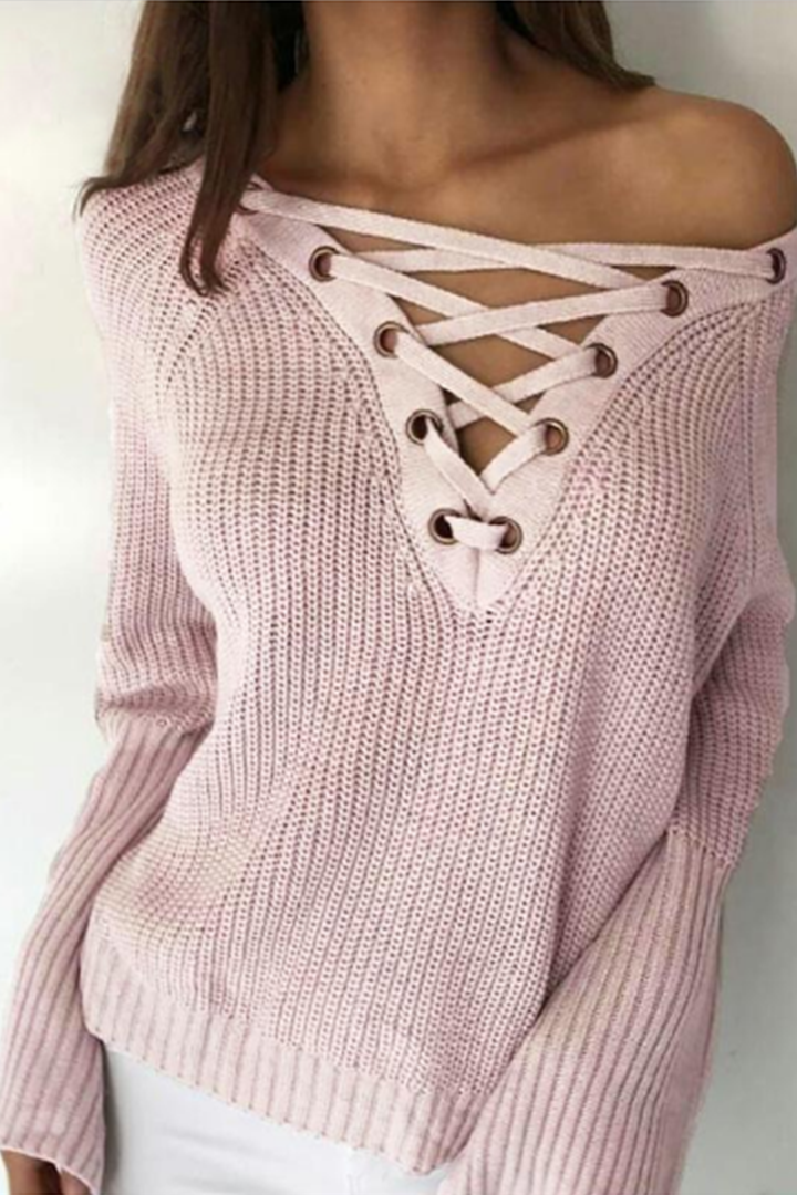 Lace Up Knit Top Soft Pink - 2 Love One