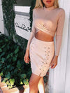 Lele&#39;s Lace Up Suede Skirt in Nude Pink - 2 Love One
