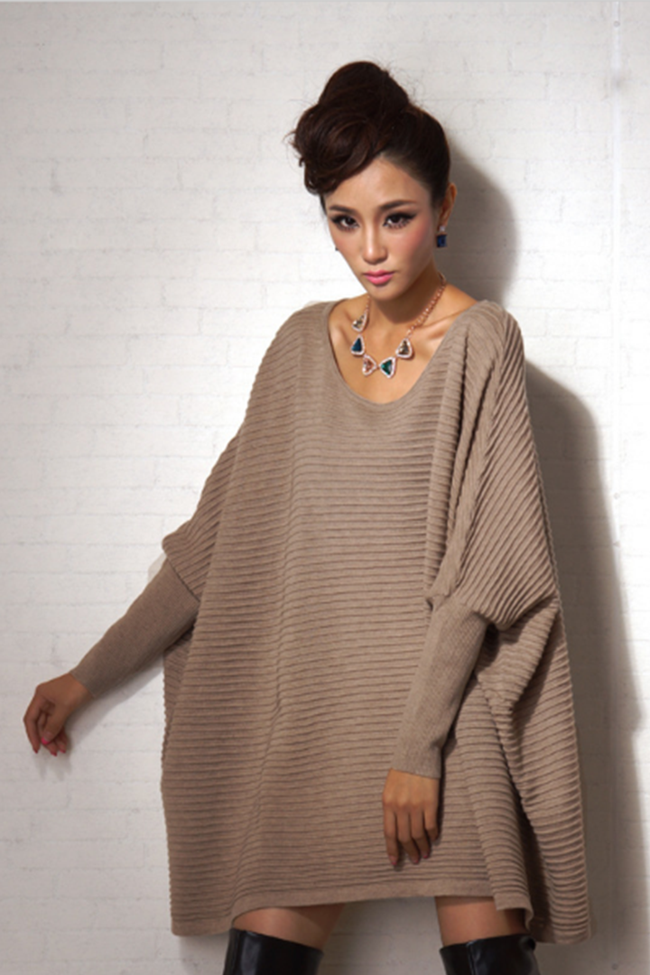 Long-Sleeve Mantle Sweater in Khaki - 2 Love One