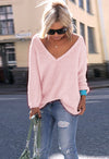 Loose Long-Sleeved V-Neck Sweater Soft Pink - 2 Love One