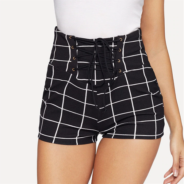 Luna Black Lace-Up Plaid Shorts - 2 Love One