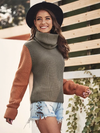 Mellow Contrast Sleeve Turtleneck Knit Sweater - 2 Love One