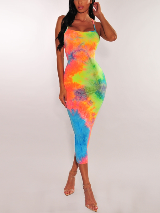 neon tie dye dress Silk Long Sleeve Wrap Dress