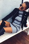 Turn-Down Collar Moto-Jacket Black - 2 Love One