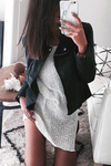 Turn-Down Collar Moto-Jacket Black - 2 Love One
