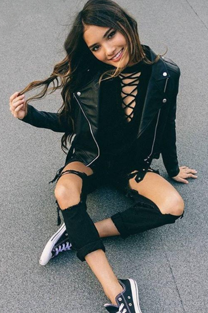 Turn-Down Collar Moto-Jacket Black - 2 Love One