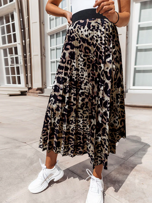 Pleated Leopard Print Long Skirt - 2 Love One