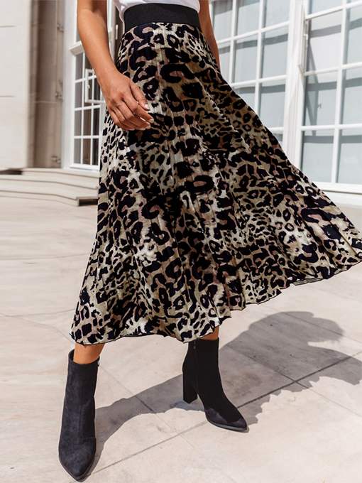 Pleated Leopard Print Long Skirt 2 Love One