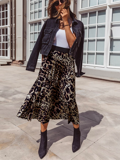 Pleated Leopard Print Long Skirt - 2 Love One
