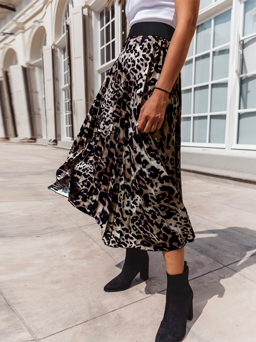 Pleated Leopard Print Long Skirt - 2 Love One