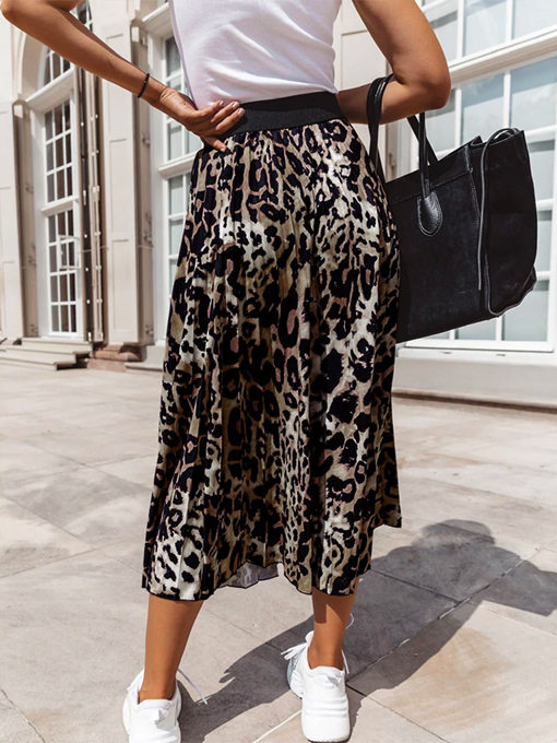Pleated Leopard Print Long Skirt - 2 Love One