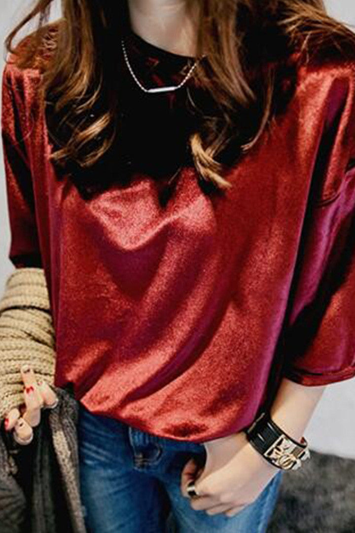Plush Velvet T-Shirt Top Red - 2 Love One