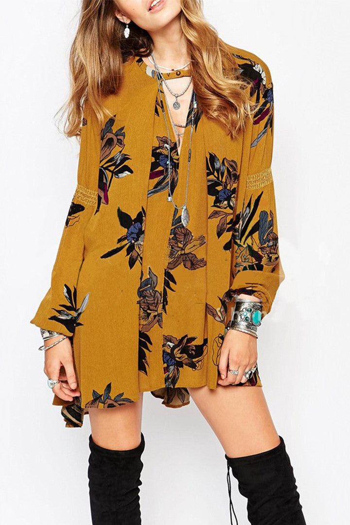 Retro Print Swing Tunic Dress Yellow - 2 Love One