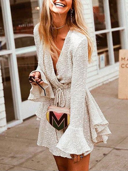 Sash Flare Sleeve Dress - 2 Love One