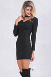 Sexy Long-Sleeve Knit Halter Dress Black - 2 Love One