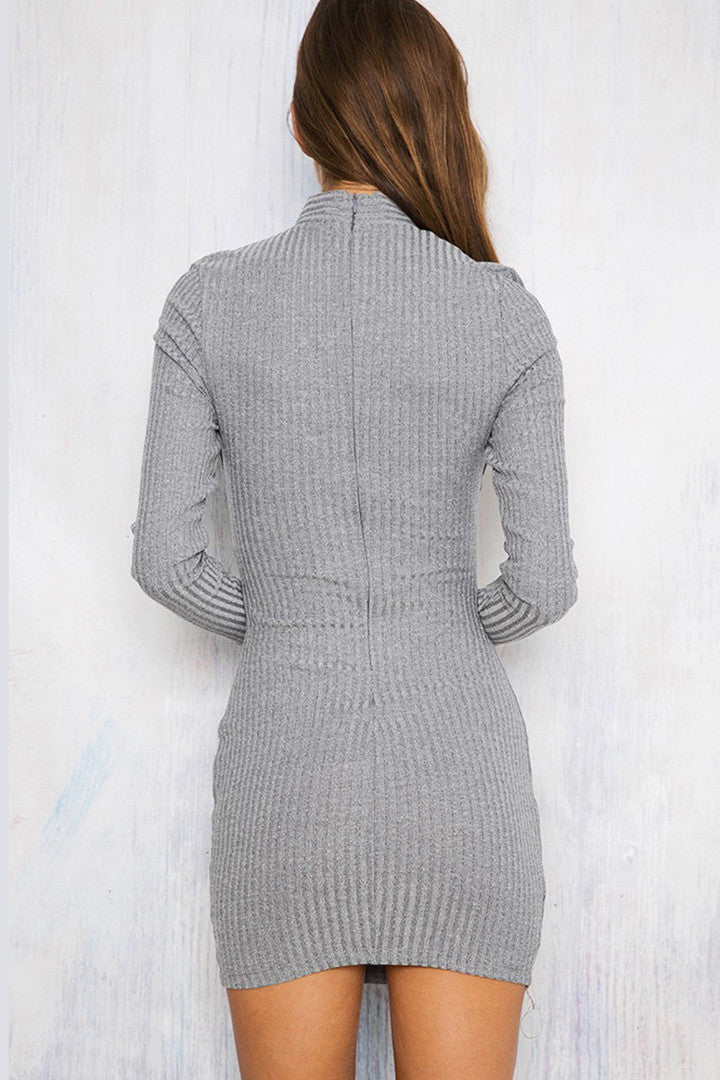 Sexy Long-Sleeve Knit Halter Dress Gray - 2 Love One