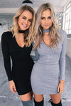 Sexy Long-Sleeve Knit Halter Dress Black - 2 Love One