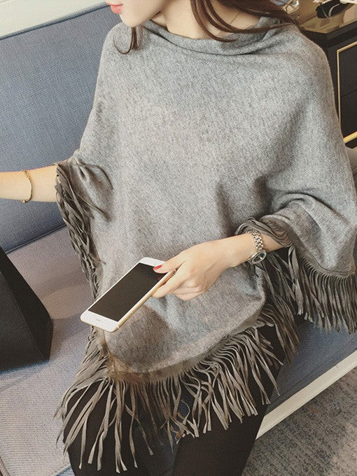 Shannel Fringe Knit Shawl in Grey - 2 Love One