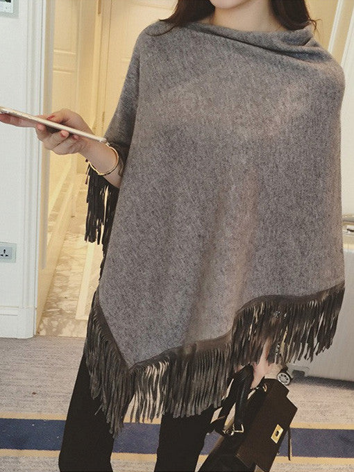 Shannel Fringe Knit Shawl in Grey - 2 Love One