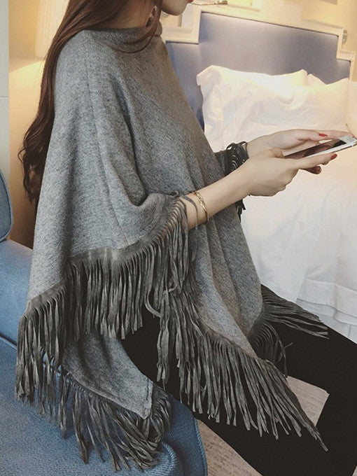Shannel Fringe Knit Shawl in Grey - 2 Love One