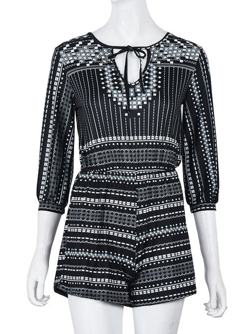 Shayna Chic Geometric Print Lace-up Romper - 2 Love One