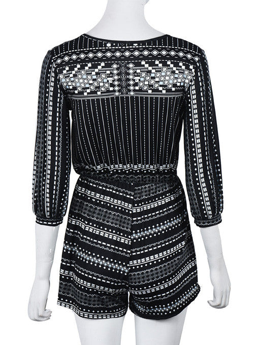 Shayna Chic Geometric Print Lace-up Romper - 2 Love One