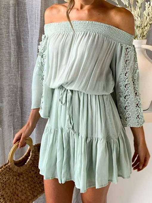 Sherry Off Shoulder Lace Trim Dress - 2 Love One