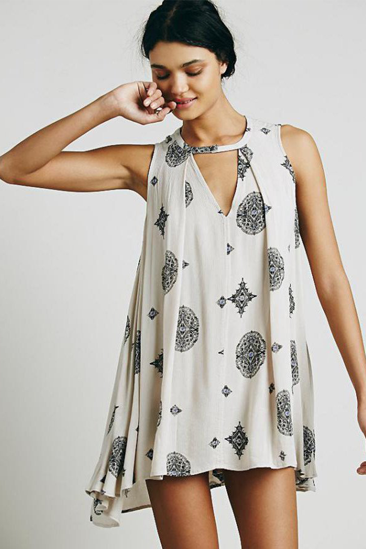 Retro Print Swing Tunic in Beige - 2 Love One