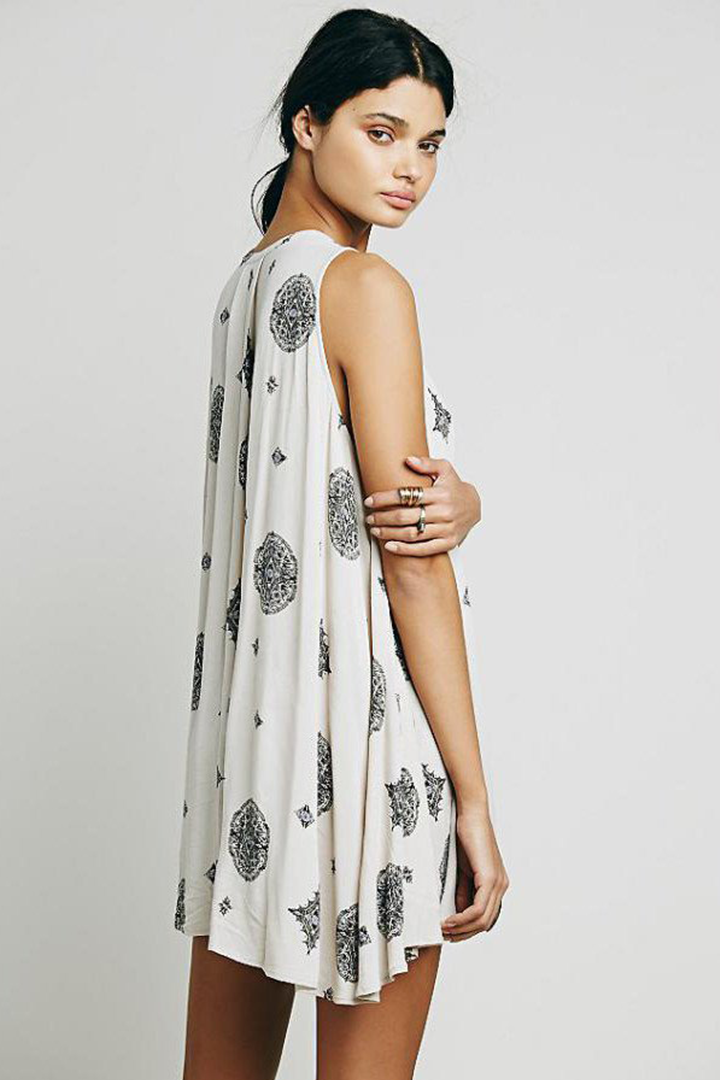 Retro Print Swing Tunic in Beige - 2 Love One