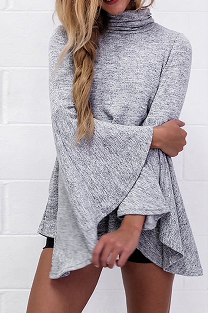 Flared Bell-Sleeve Knit Blouse Gray - 2 Love One