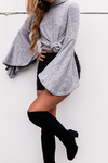 Flared Bell-Sleeve Knit Blouse Gray - 2 Love One