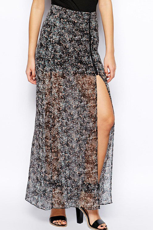 Maxi Skirt in Zip Printed Chiffon - 2 Love One